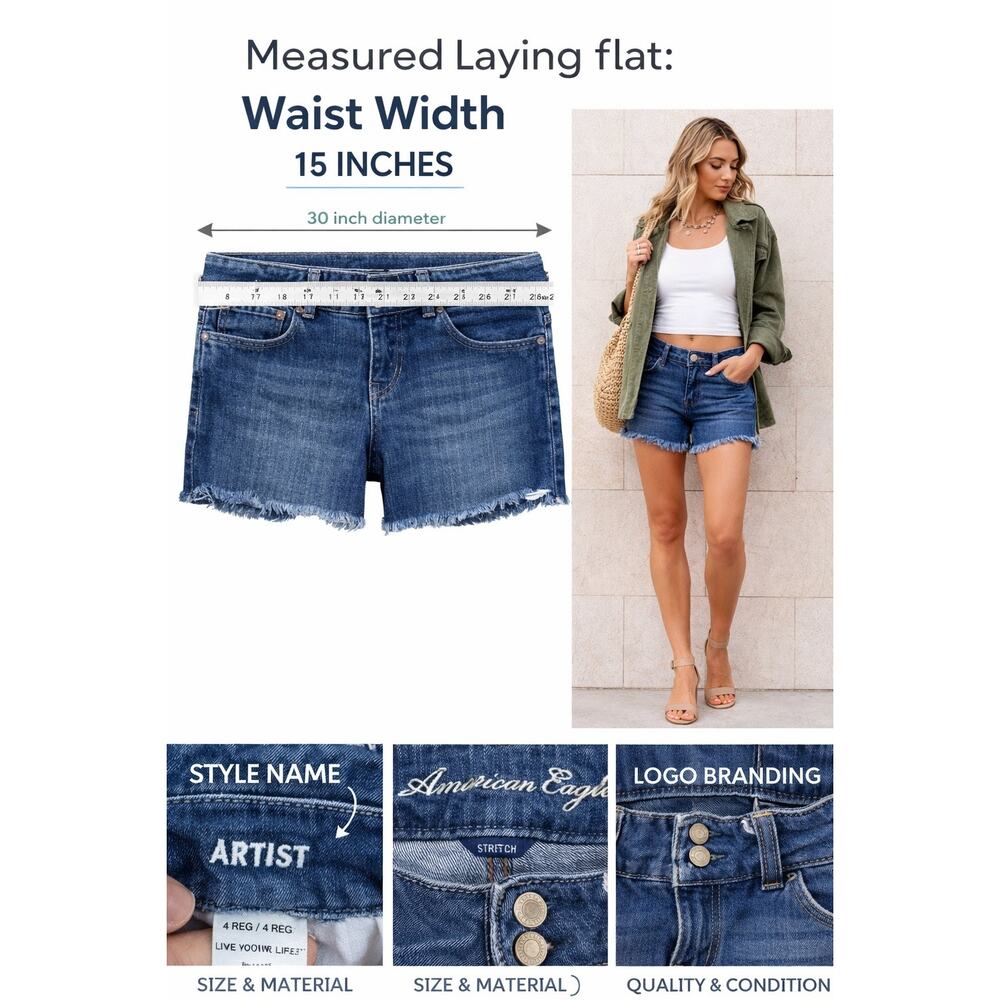 American Eagle Artist Y2K Low Rise Cutoff Denim Shorts Womens 4 Stretch‎ Raw Hem